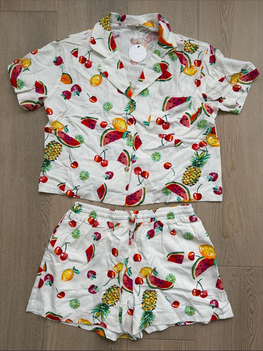 NWT Fruit-Print Pajama Set - White with Multicolor Fruit